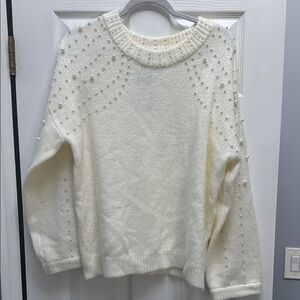 NWT - City Chic Cream Crew Neck Sweater with Pearls - Sz Medium